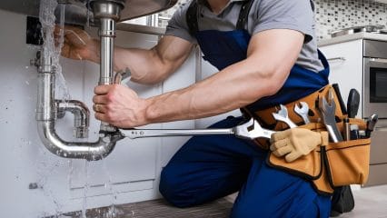 Technician using electronic equipment to detect a plumbing leak in Firestone